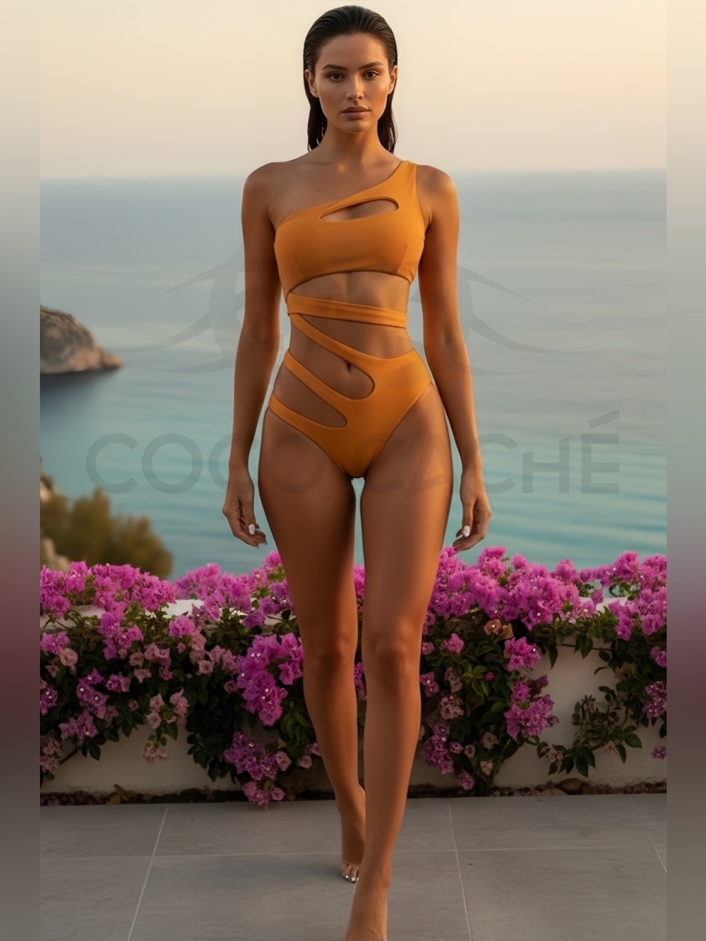 Orange Slice Cut-out One Shoulder One Piece Swimsuit - Picture 3 of 8